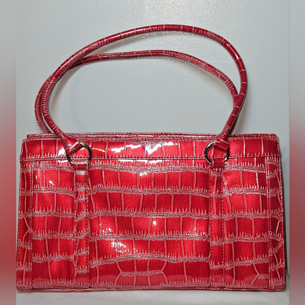 Sag Harbor Red Block Pattern PU Shoulder Bag, Gloss Finish